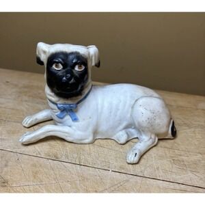 Antique  Pug‎ Dog Figurine c.1880 – Hand Painted Porcelain Germany